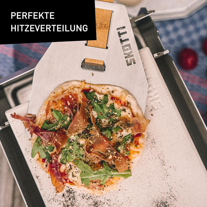 SKOTTI Stone, Pizzastein inkl. Edelstahl-Halterung für SKOTTI Grill, ideal für knusprige Backergebni