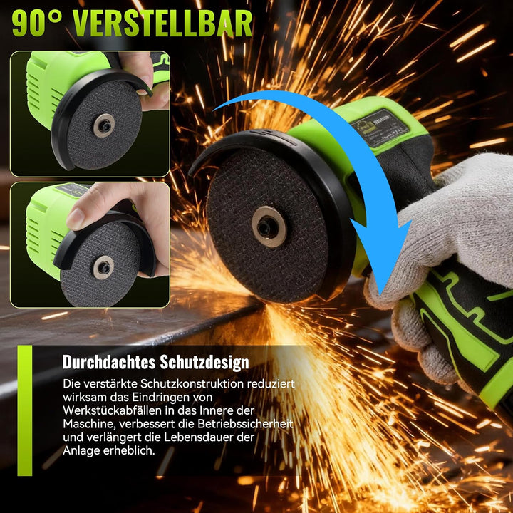 DEWINNER Akku-Winkelschleifer 19 500 U/min - 76mm Schleifscheibe, 2 Akkus 2000mAh, 6 Schneidscheiben