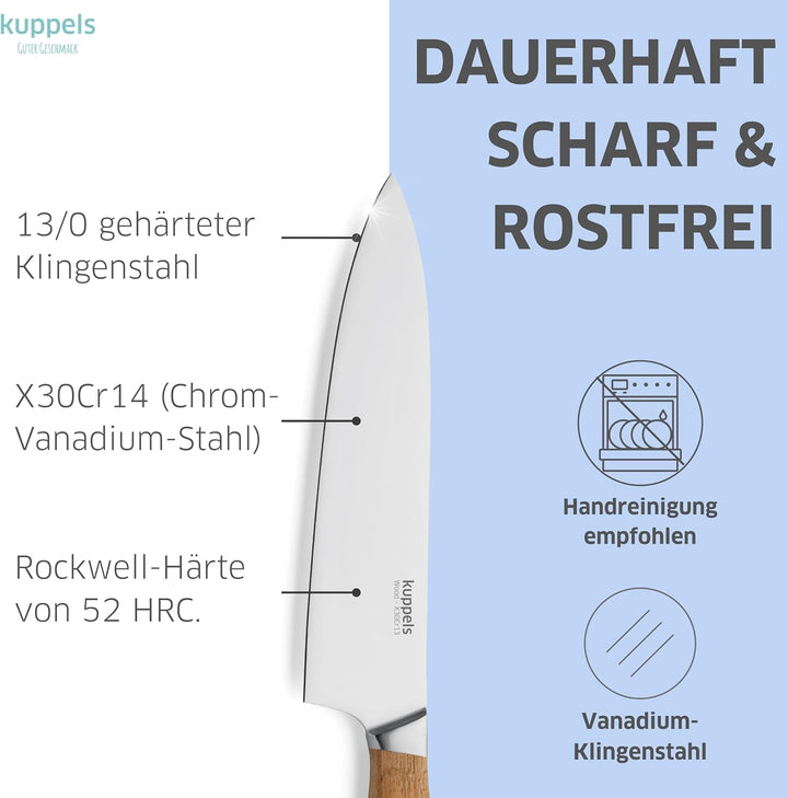 Kuppels Wood Messerblock mit Messer Set 5-teilig | Spickmesser, Allzweckmesser, Fleischmesser, Kochm