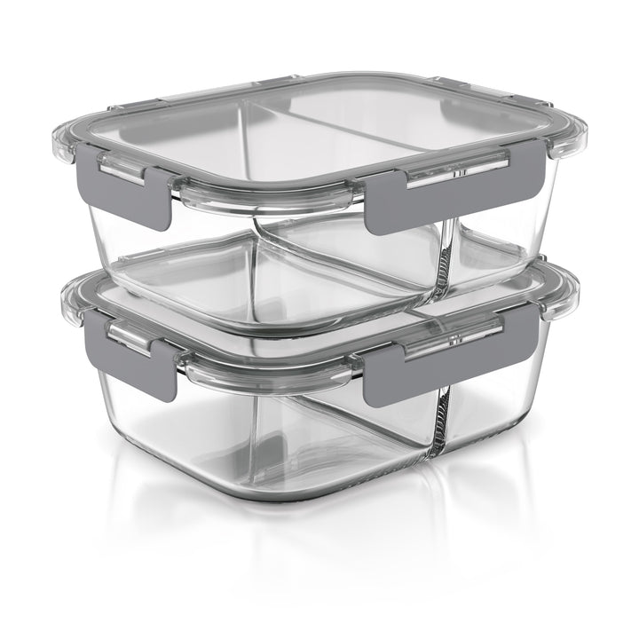 Arendo - Lunchboxen Glas - 2 Fächer - Frischhaltedosen für Lebensmittel mit Deckel luftdicht - 2er S