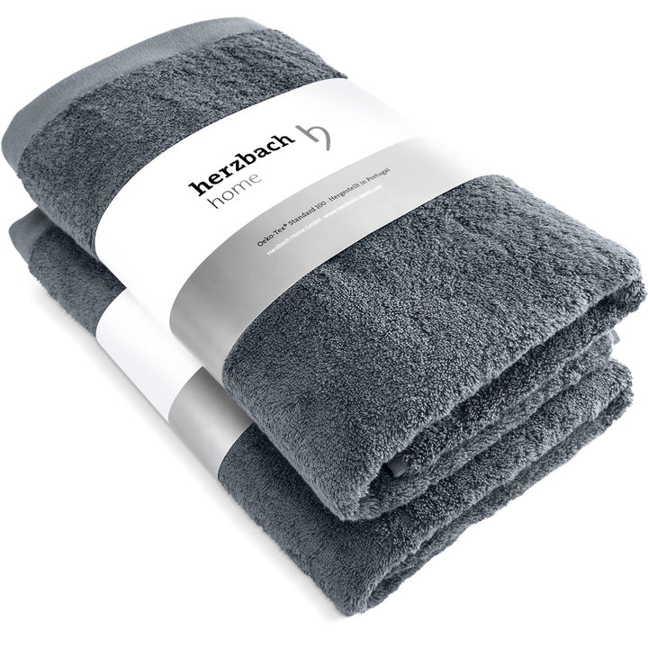 herzbach home Premium Duschtuch 2er-Set 70 x 140 cm (Anthrazit) – Grosse, weiche & saugstarke Dusch-