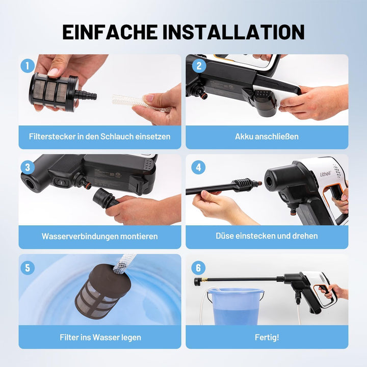 Litheli Akku Hochdruckreiniger, mit einem 20000mAH Akku, 42 bar, 5-in-1 Multifunktionale Düse,Mobile