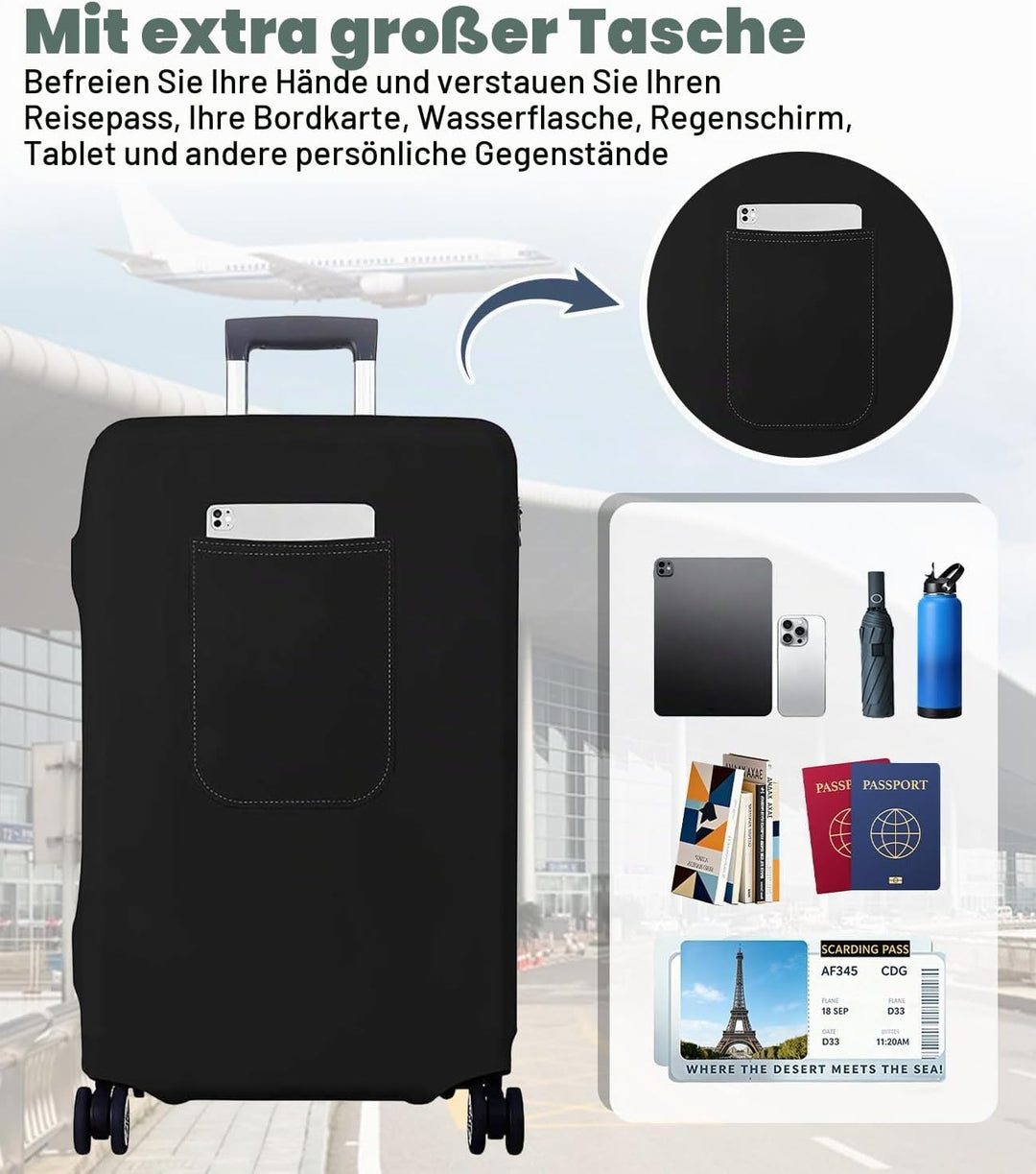 Morbuy Elastisch Kofferschutzhülle, Klein Kofferhülle Schwarz mit Reissverschluss, Suitcase Luggage