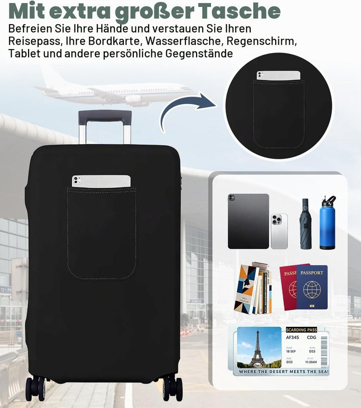 Morbuy Elastisch Kofferschutzhülle, Mittel Kofferhülle Schwarz mit Reissverschluss, Suitcase Luggage
