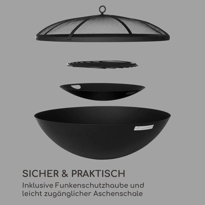 Blumfeldt Orbit - 3-in-1 Stahl-Feuerschale: Feuerstelle, Grill und Gartentisch in einem, Ø 60 cm, 4-