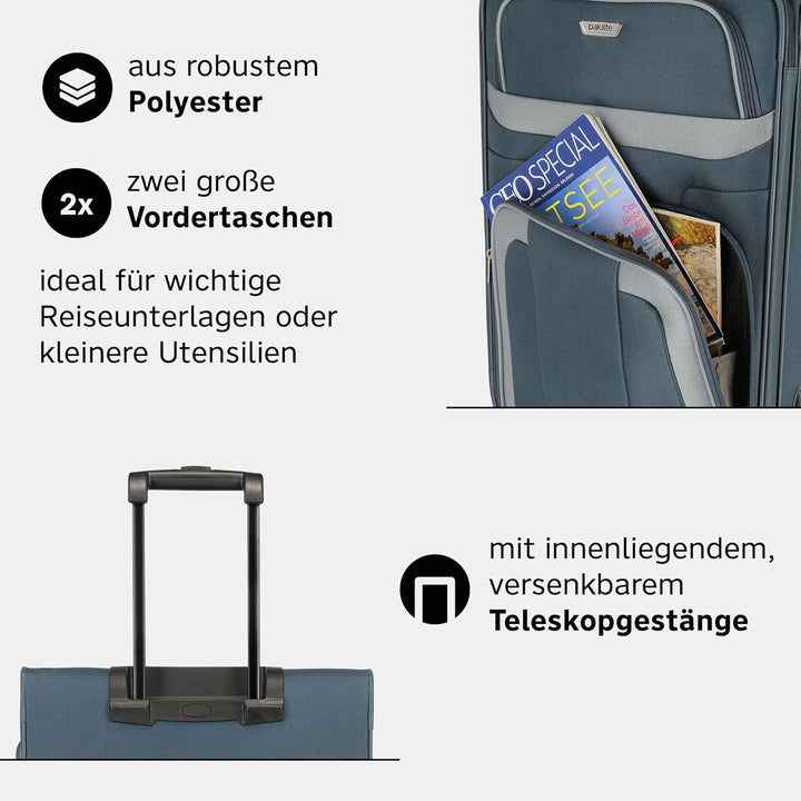 Travelite paklite 2-Rad Koffer Grösse M, Gepäck Serie ORLANDO: Klassischer Weichgepäck Trolley im ze