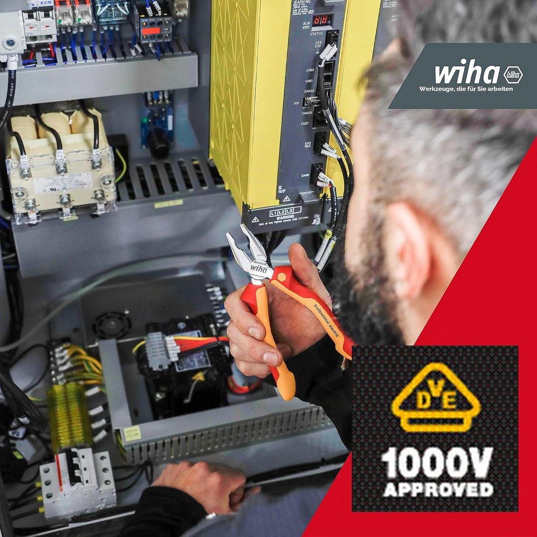 Wiha Kombizange Professional electric 180 mm I optimale Kraftübertragung I lange Schneide I Greifflä