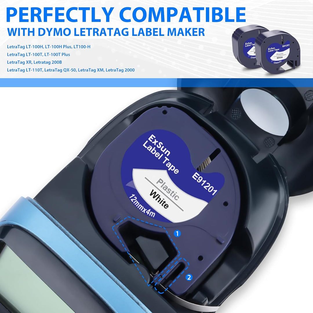 91201 91221 S0721660 Bänder Kompatibel mit Dymo Letratag Plastic Etikettenband für LT-100H LT-100T X