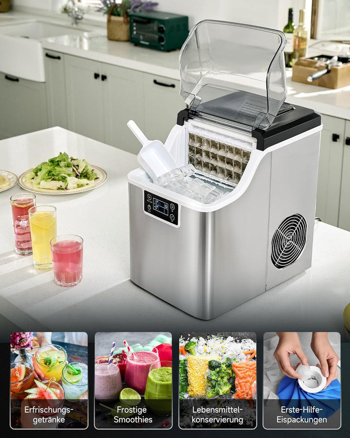 CREWORKS Edelstahl-Eiswürfelmaschine 22 kg/24 h Gewerbeausführung mit LCD-Display Selbstreinigung 3,