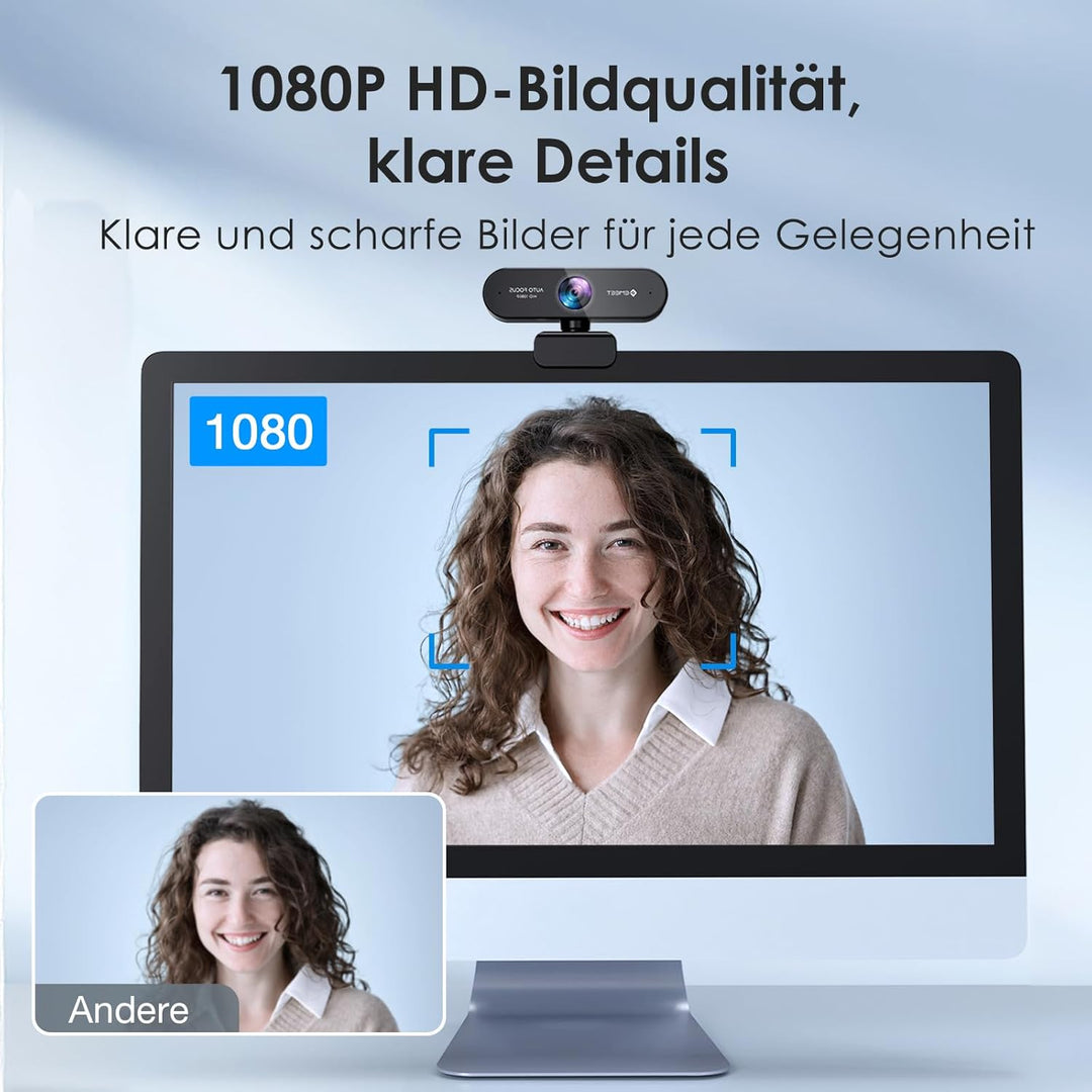 EMEET Webcam 1080P - NOVA Webcam mit Autofokus, Full HD Webcam mit 96° Weitwinkel und 2 Mikrofon mit