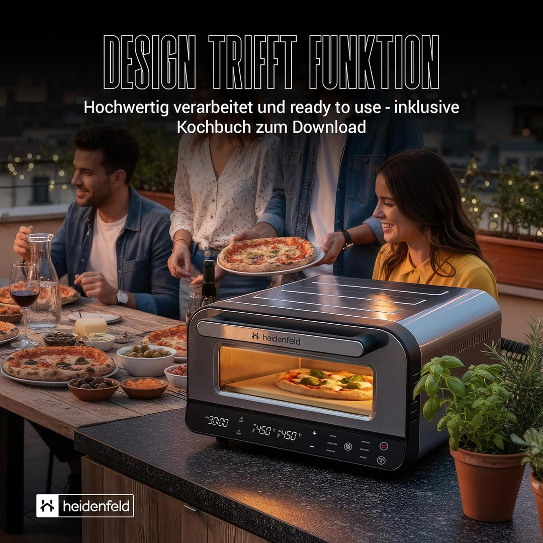 Heidenfeld Pizzaofen | 1850 Watt bis 450°C - Backofen inkl. Pizzastein & Pizzaschieber - Pizzaofen e