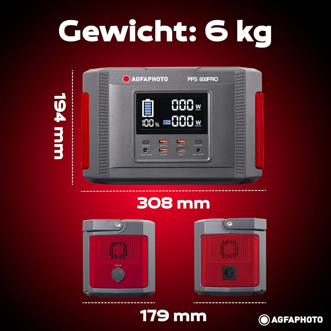 AgfaPhoto Powerstation PPS 600 Pro 644 Wh Power Bank Outdoor 650 Watt (1kW Spitze) Stromspeicher mit