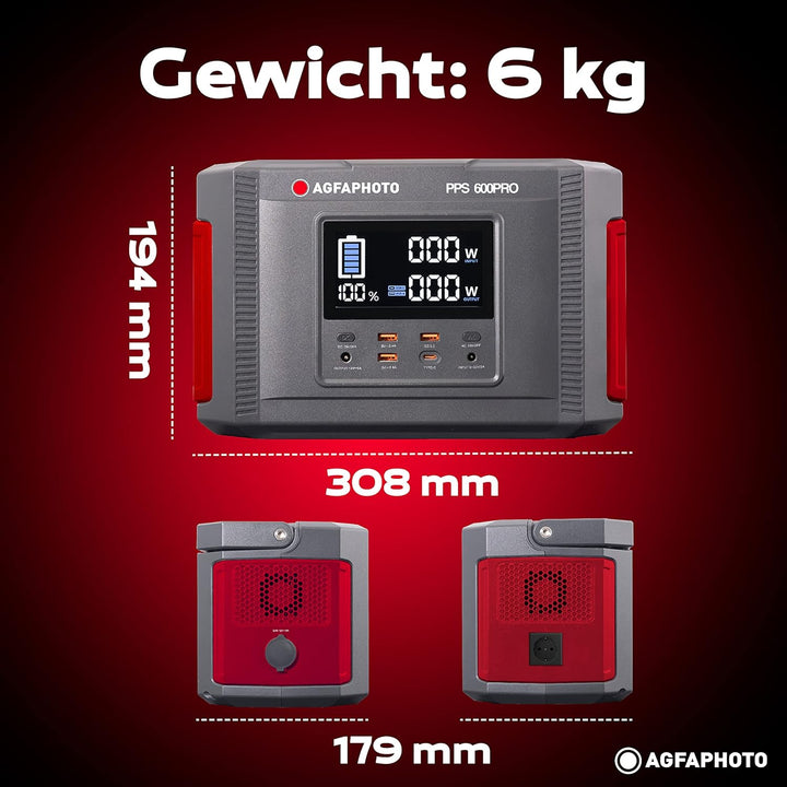 AgfaPhoto Powerstation PPS 600 Pro 644 Wh Power Bank Outdoor 650 Watt (1kW Spitze) Stromspeicher mit