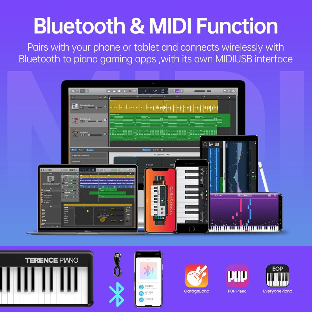 TERENCE Piano mit 88 Tasten Faltbares Klaviertastatur mit 1800mAh Batterie unterstützung MIDI USB-Sc