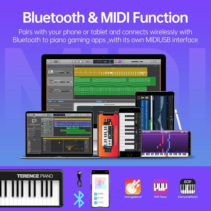TERENCE Piano mit 88 Tasten Faltbares Klaviertastatur mit 1800mAh Batterie unterstützung MIDI USB-Sc