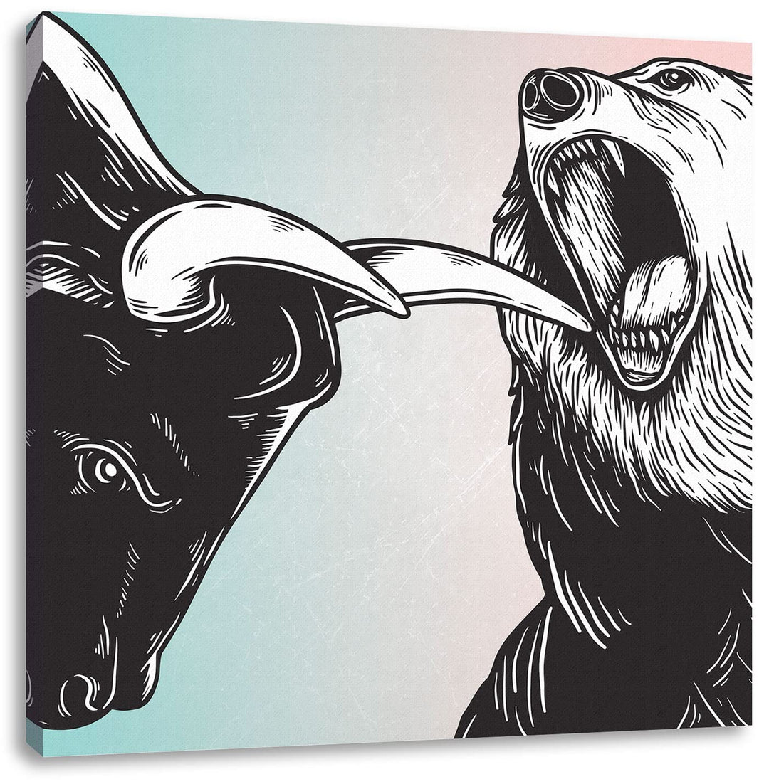 Pixxprint Bulle und Bär Aktienmarkt als Leinwandbild Quadratisch| Grösse: 60x60 cm | Wandbild | Kuns