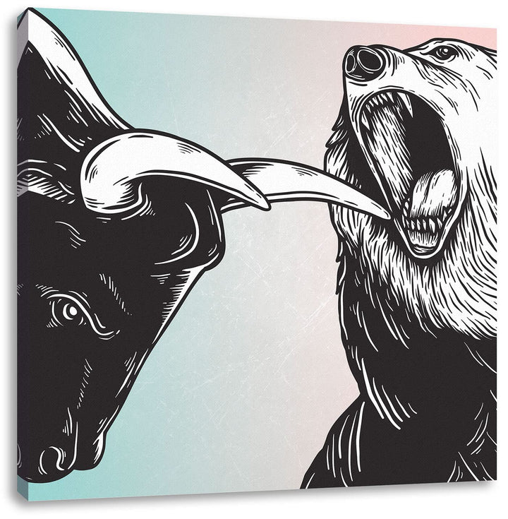 Pixxprint Bulle und Bär Aktienmarkt als Leinwandbild Quadratisch| Grösse: 60x60 cm | Wandbild | Kuns