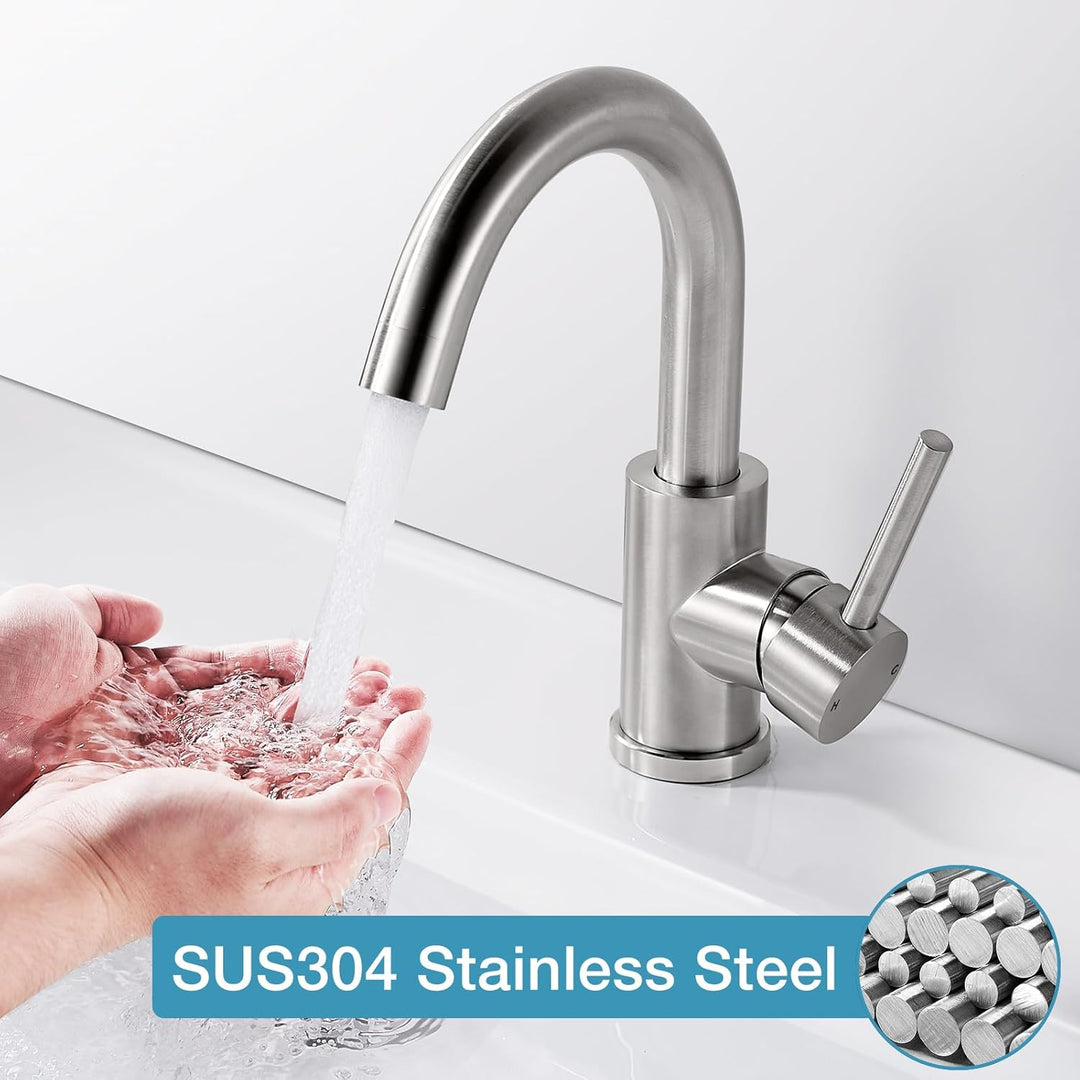 Wasserhahn Bad 360° Drehbar, Edelstahl Waschtischarmatur Armaturen Waschbecken Hoch, Einhebelmischer
