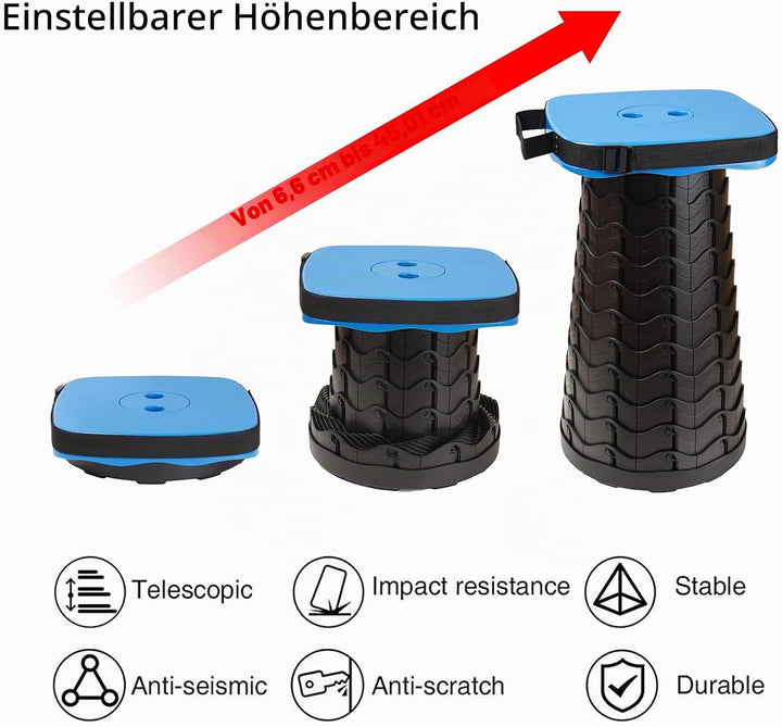 Hesanzol Tragbarer Klapphocker, Teleskophocker Faltbar Campinghocker, Belastung 220kg (Blue) Blau, B