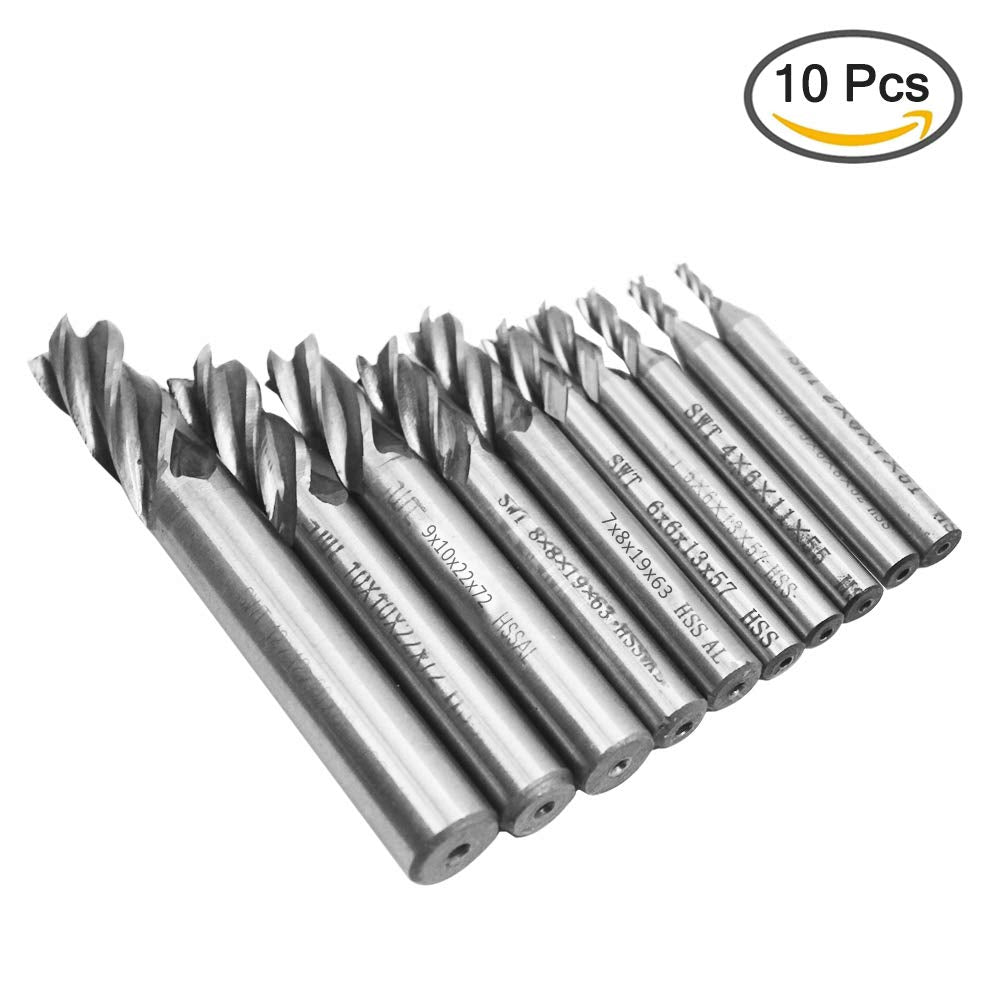 Afunta Bohraufsätze/Schaftfräser mit 4 Rillen, 2-12 mm (0,08-0,47 Zoll) Schnellarbeitsstahl, gerader