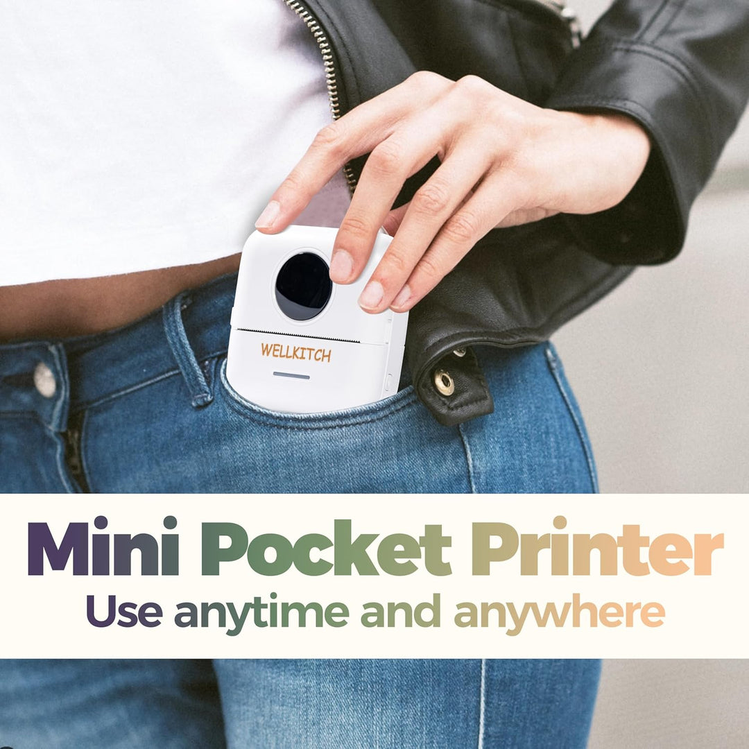 wellkitch Tragbarer Mini-Thermodrucker – WLAN-Drucker ohne Tinte für Fotos, personalisierte selbstkl