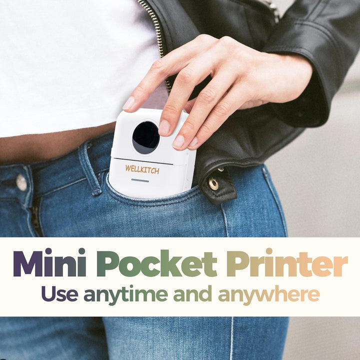 wellkitch Tragbarer Mini-Thermodrucker – WLAN-Drucker ohne Tinte für Fotos, personalisierte selbstkl