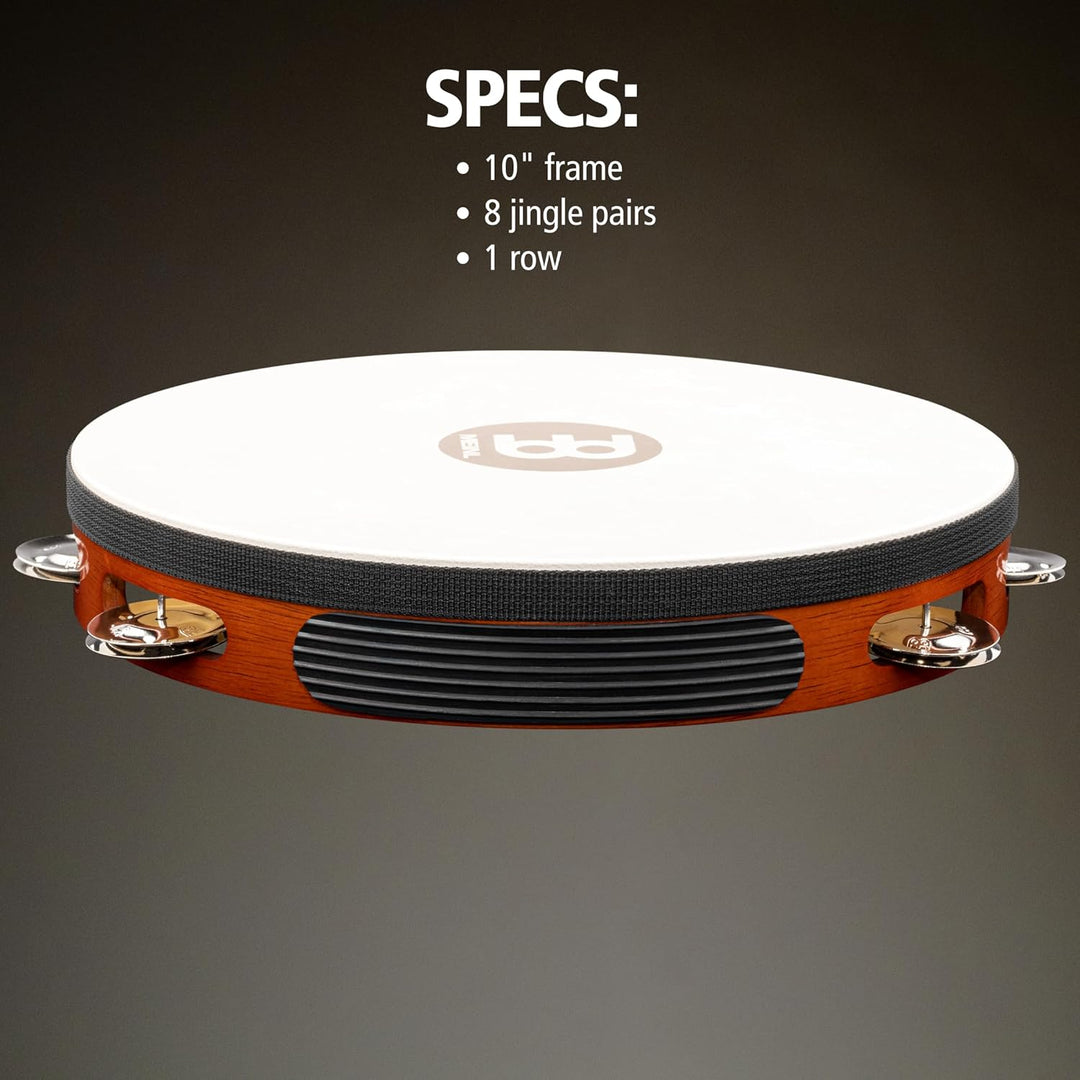 Meinl Percussion TAH1AB Headed Wood Tambourine mit Stahlschellen (1-reihig), 25,40 cm (10 Zoll) Durc