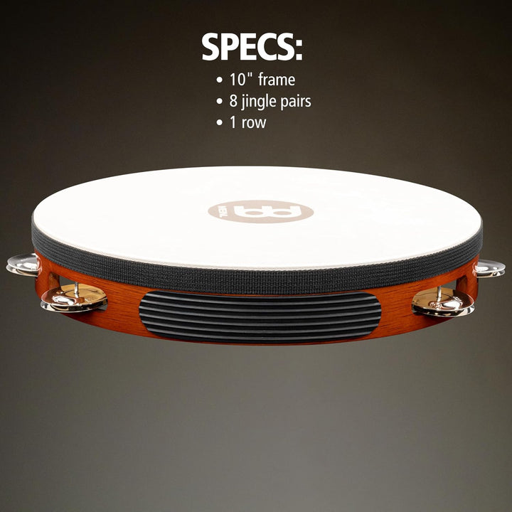 Meinl Percussion TAH1AB Headed Wood Tambourine mit Stahlschellen (1-reihig), 25,40 cm (10 Zoll) Durc