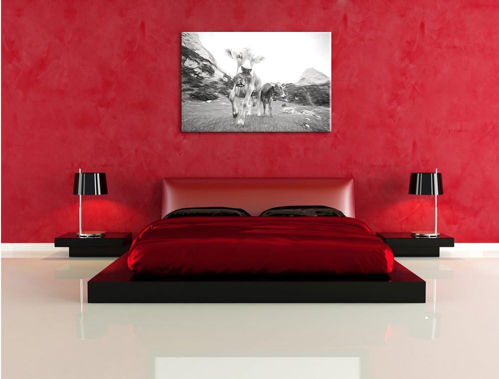 Pixxprint Almkuh auf der Weide Kunst als Leinwandbild/Grösse: 100x70 cm/Wandbild/Kunstdruck/fertig b