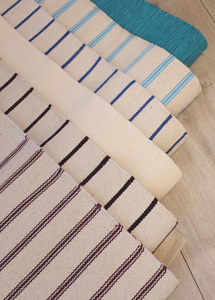 Yogateppich Yogamatte 190 x 66 cm aus Baumwolle Textil Natur Blau gestreift, Yogaunterlage gross für
