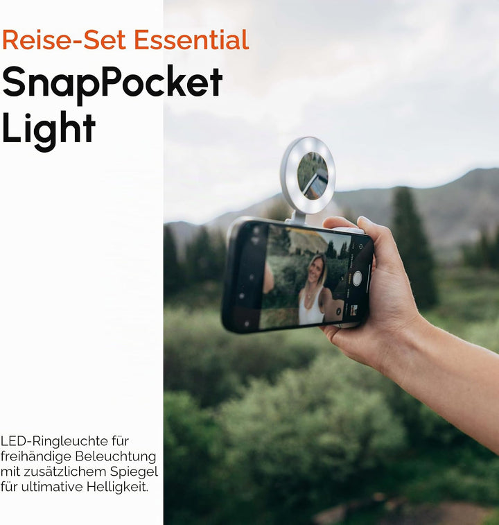 ShiftCam Travel Kit Essential - Magnetischer Telefongriff, Selfie-Licht & Stativ für iPhone & Androi