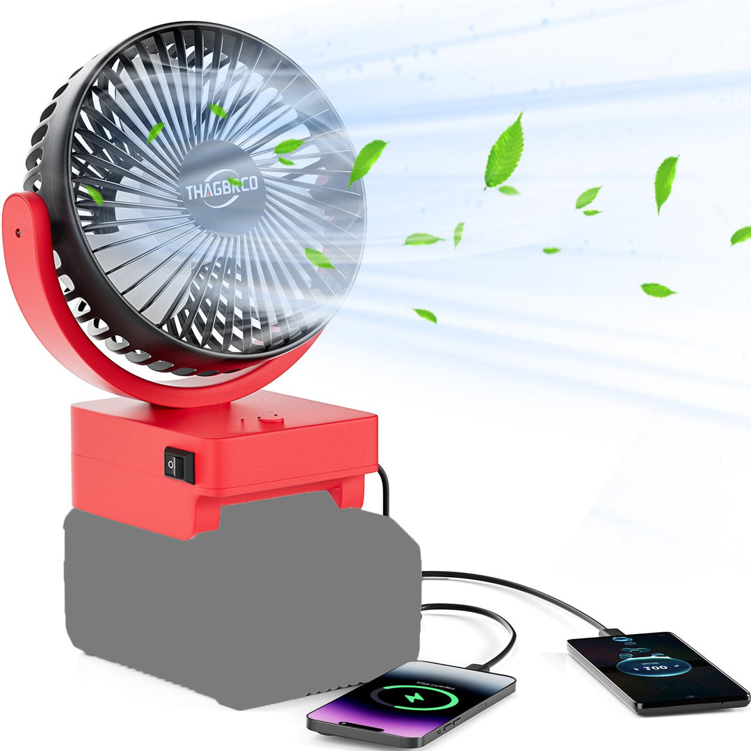 ThagBrco Wireless Fan Kompatibel für Einhell 18V Akku- Cordless Fan, Bürstenloser Motor mit USB A+C