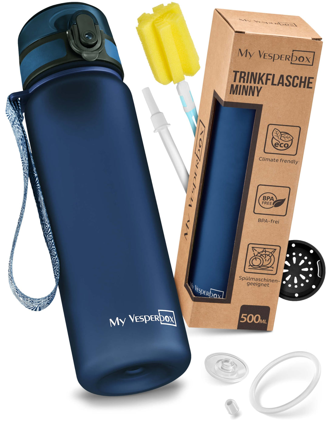 My Vesperbox® Trinkflasche Kinder [500ML] - Wasserflasche Kohlensäure Geeignet &amp; Auslaufsicher - Wat