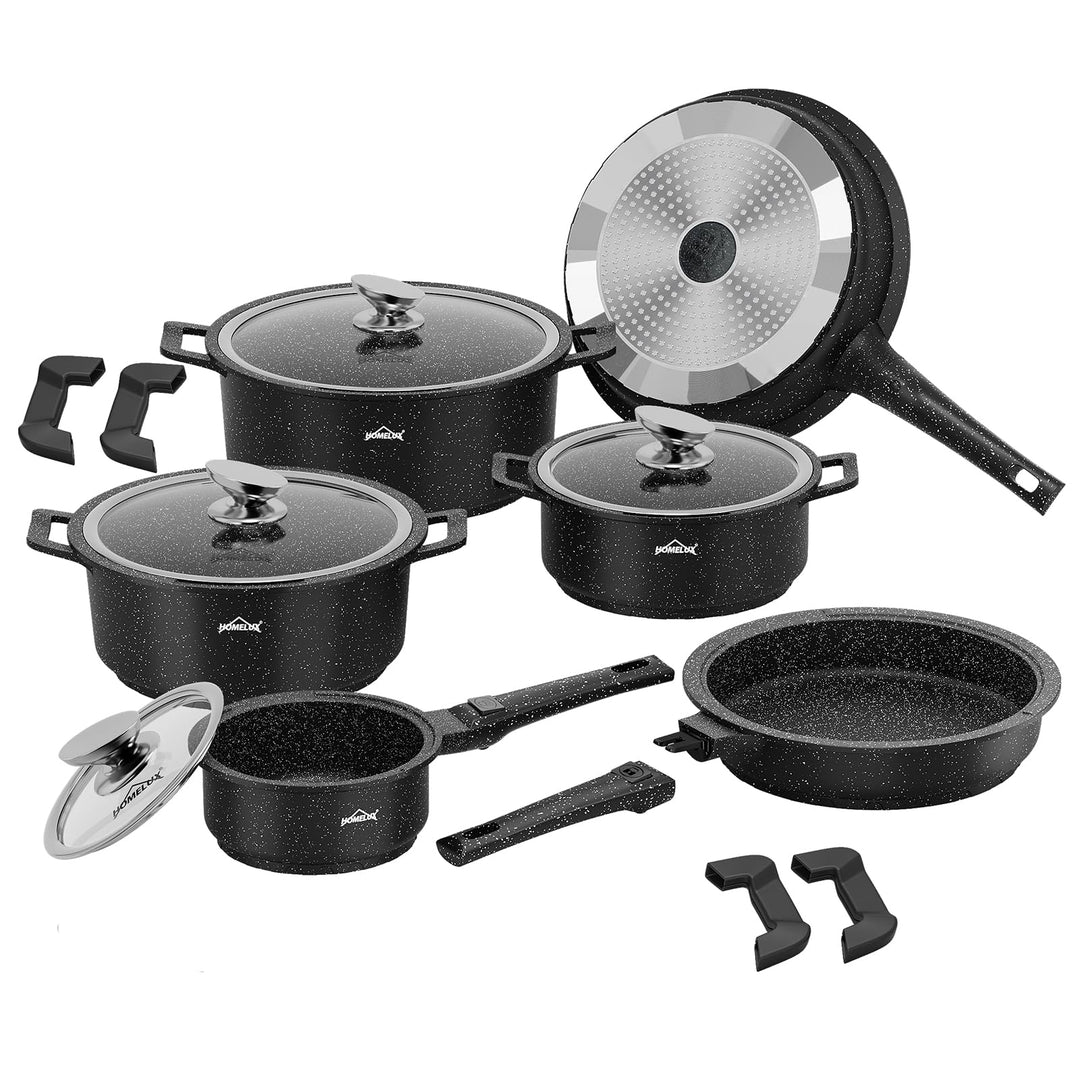 HOMELUX Topfset Induktion mit Abnehmbarer Griff,10-TLG Topf und Pfannenset, Pfanne 24/28cm,Milchtopf