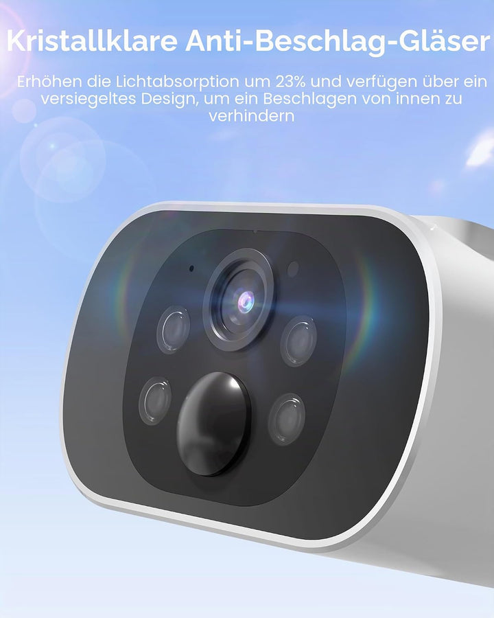 4MP Solarbetriebene Überwachungskamera, integriertes Solarpanel, kabellos für den Aussenbereich, 2,4