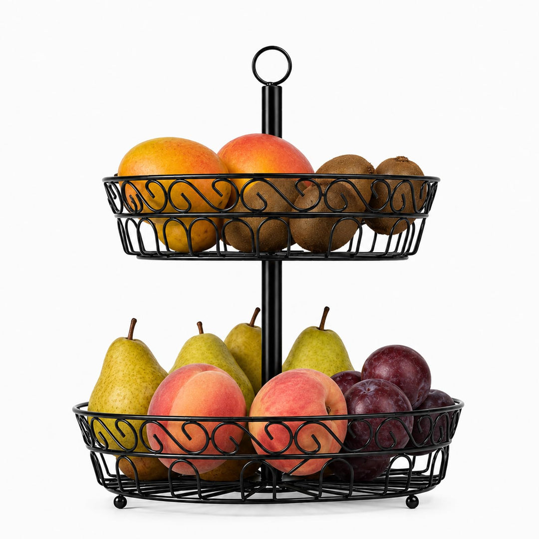 Obst Etagere 2 Etagen – 24x40cm Obstschale aus Metall, Moderner Obstkorb für länger frisches Obst, S