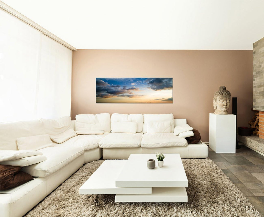 Paul Sinus Art Panoramabild auf Leinwand und Keilrahmen 150x50cm Himmel Wolken Sonnenstrahlen