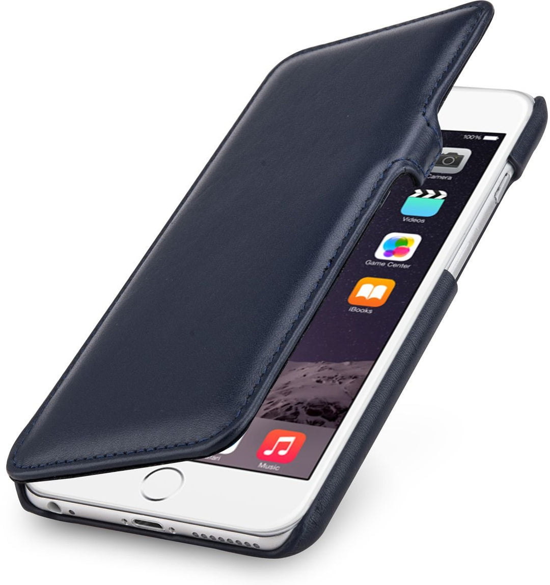 STILGUT Leder-Hülle kompatibel mit iPhone 6s Plus Book Type mit Clip, Dunkelblau Nappa, Dunkelblau N