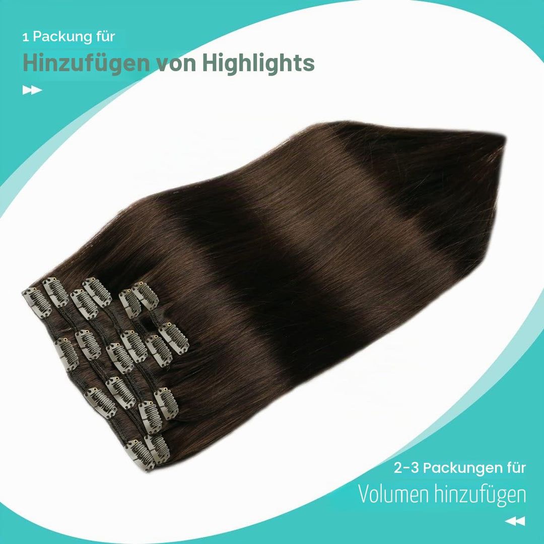 SURNEL 50cm Clip in Extensions Echthaar 6pcs/120g Dunkelstes Braun 
