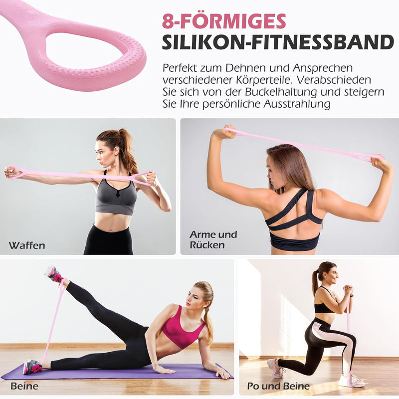 ALongSong Fitnessbänder Pilates Bar Set mit 6 Widerstandsbänder 20/30/40lbs oder 30/40/50lbs, Resist