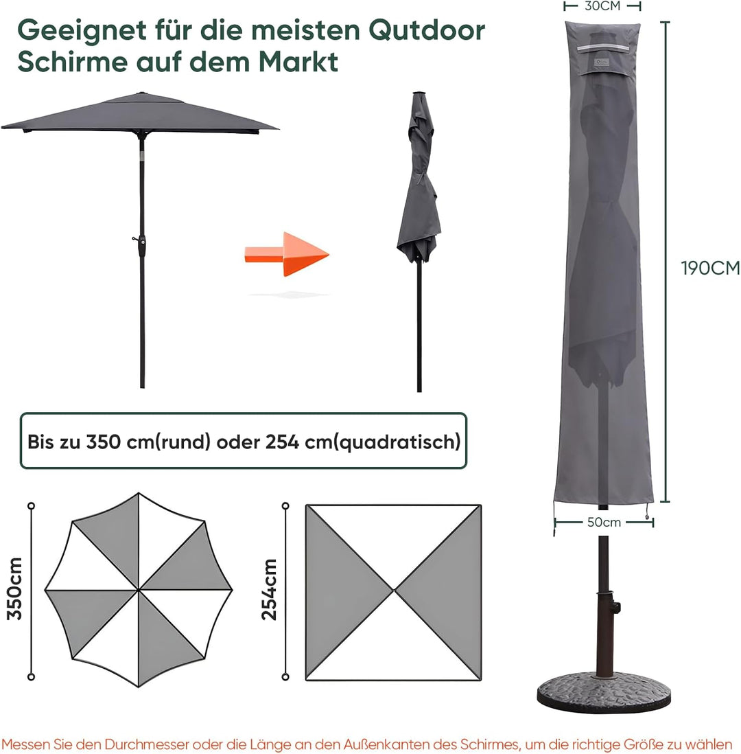 Sekey Sonnenschirm Schutzhülle mit Stab, Abdeckhauben für Ø 350cm / 200x300cm Gartenschirm mit Belüf