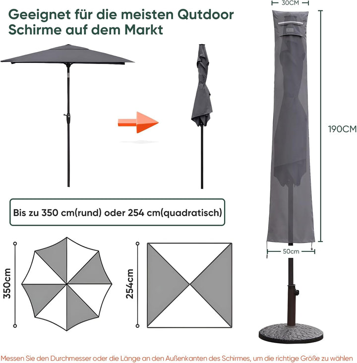 Sekey Sonnenschirm Schutzhülle mit Stab, Abdeckhauben für Ø 350cm / 200x300cm Gartenschirm mit Belüf