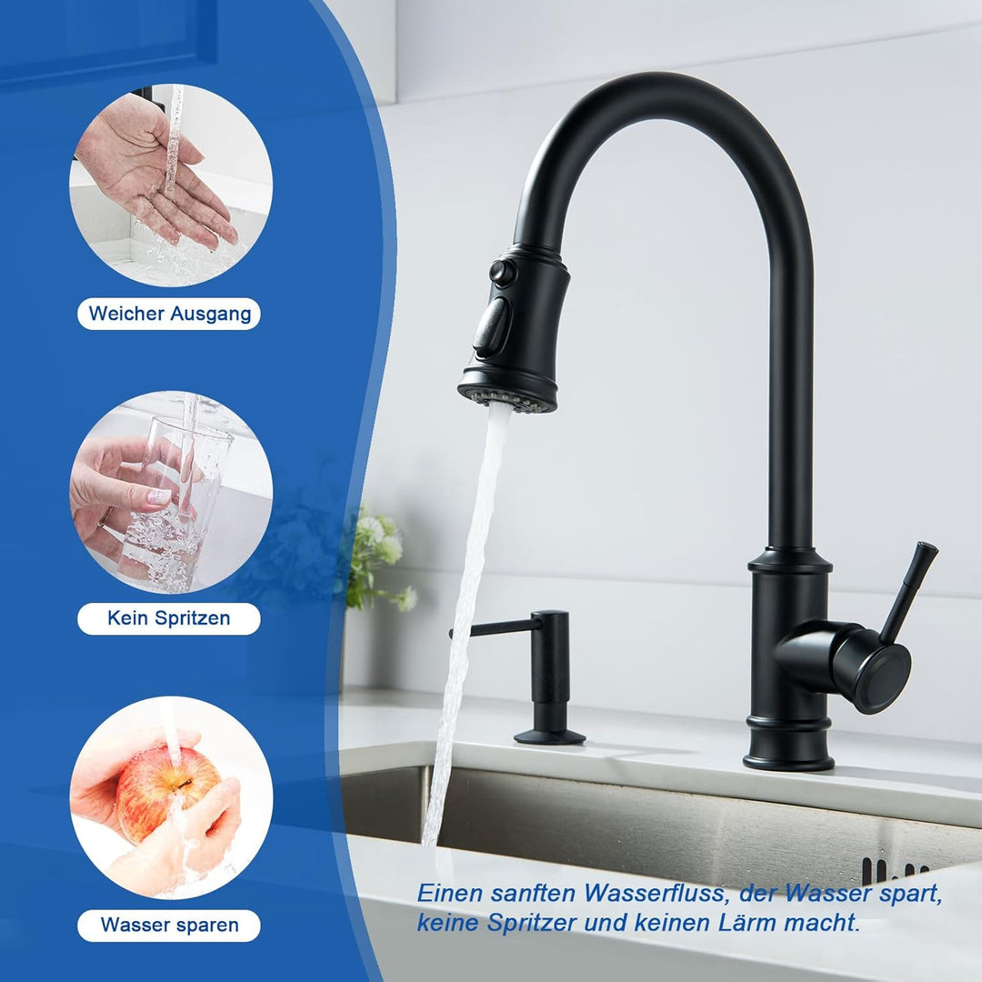 Vintage Wasserhahn Küche Mit Brause Ausziehbar,Küchenarmatur 360°Schwenkbar Spültischarmatur,Einhebe