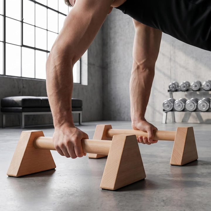2 Stück Liegestützgriffe aus Holz, Push Up Bars Parallettes | Calisthenics Equipment, rutschfesten P