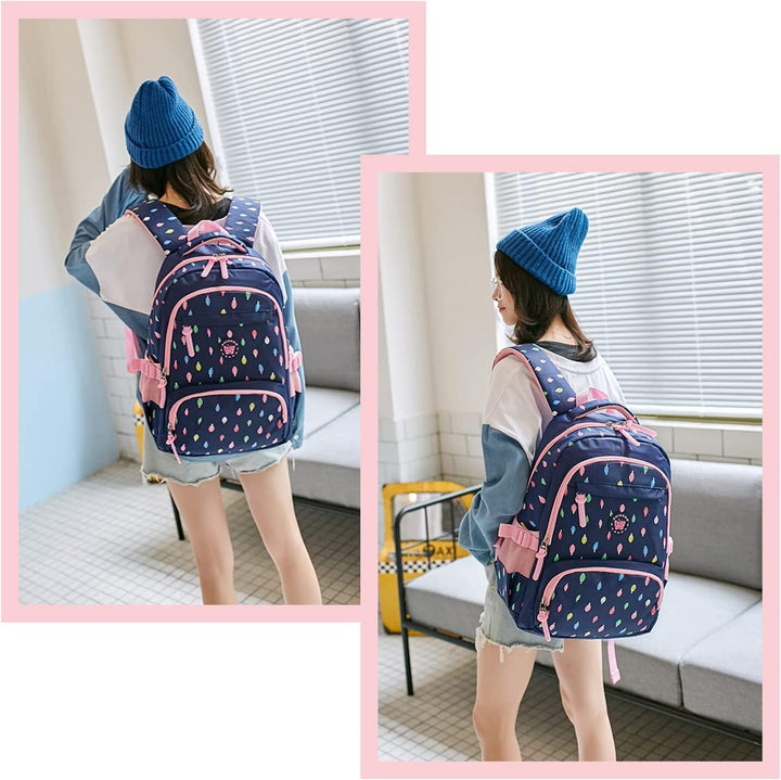 Schulrucksack Rucksack Mädchen, Schultaschen 3 Teile Set Schulranzen mit Lunch-Taschen Federmäppchen