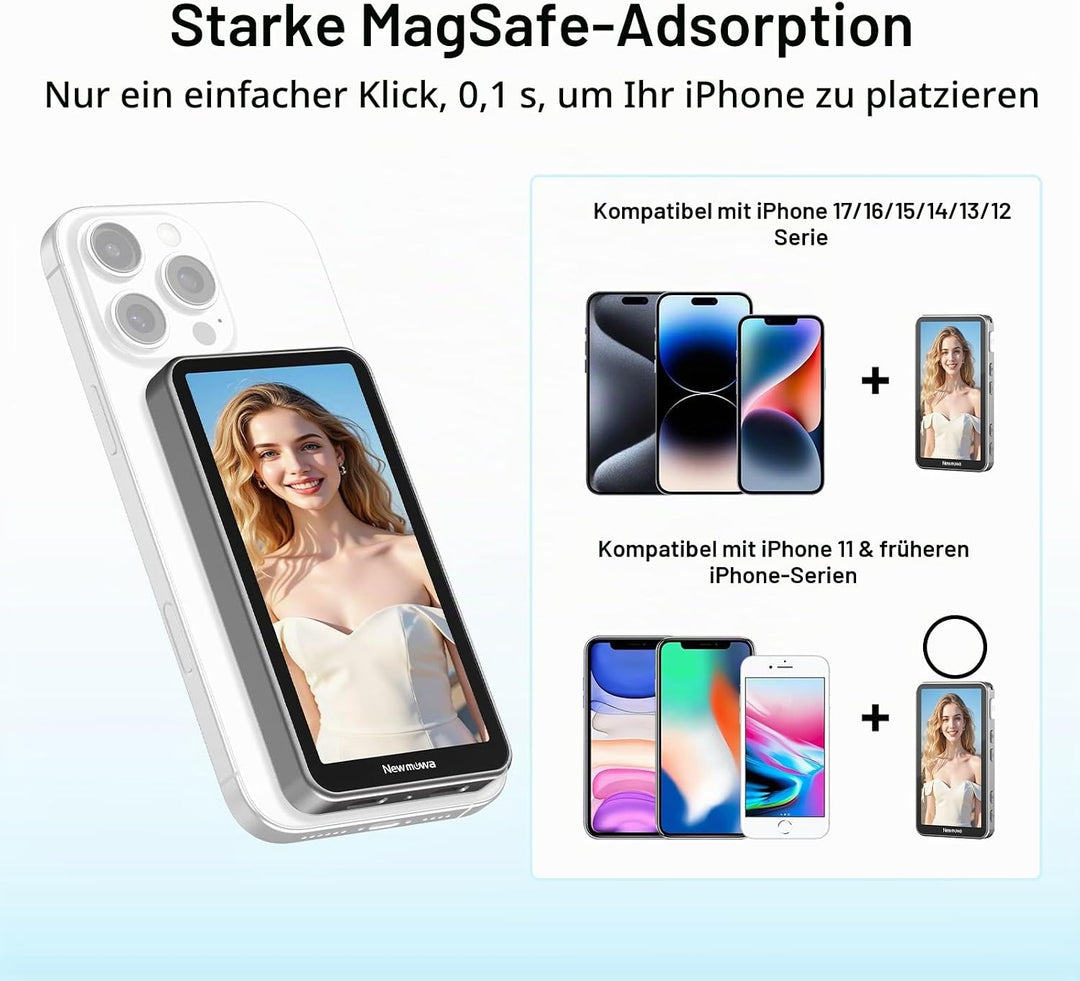 Newmowa Magnetischer Telefon Vlog Selfie Touchscreen Monitor mit Zoom,1080P Wireless Aufnahme,Telefo