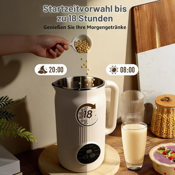 Sojamilch Hersteller 1200ml, Nussmilchmaschine 8 Modi, Automatische Mandelmilchmaschine mit Verzöger