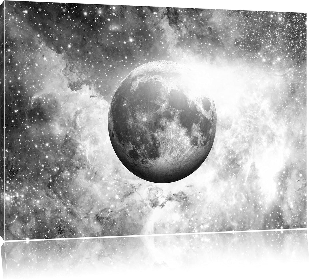 Pixxprint Mond im Sternenstaub als Leinwandbild/Grösse: 100x70 cm/Wandbild/Kunstdruck/fertig bespann