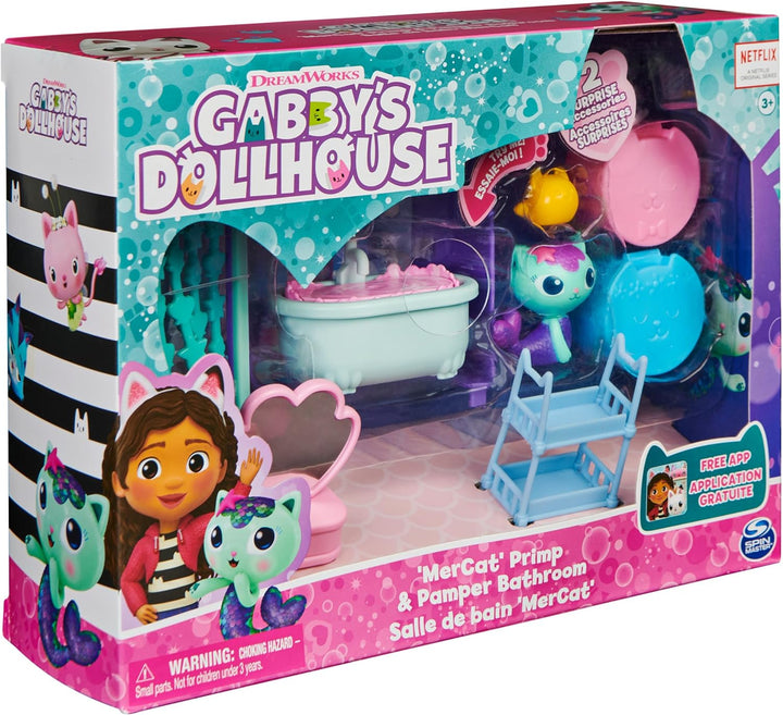 Cuffie In“Gabby's Dollhouse, Primp and Pamper Badezimmer mit Mercat Figur, 3 Zubehörteile, 3 Möbel u