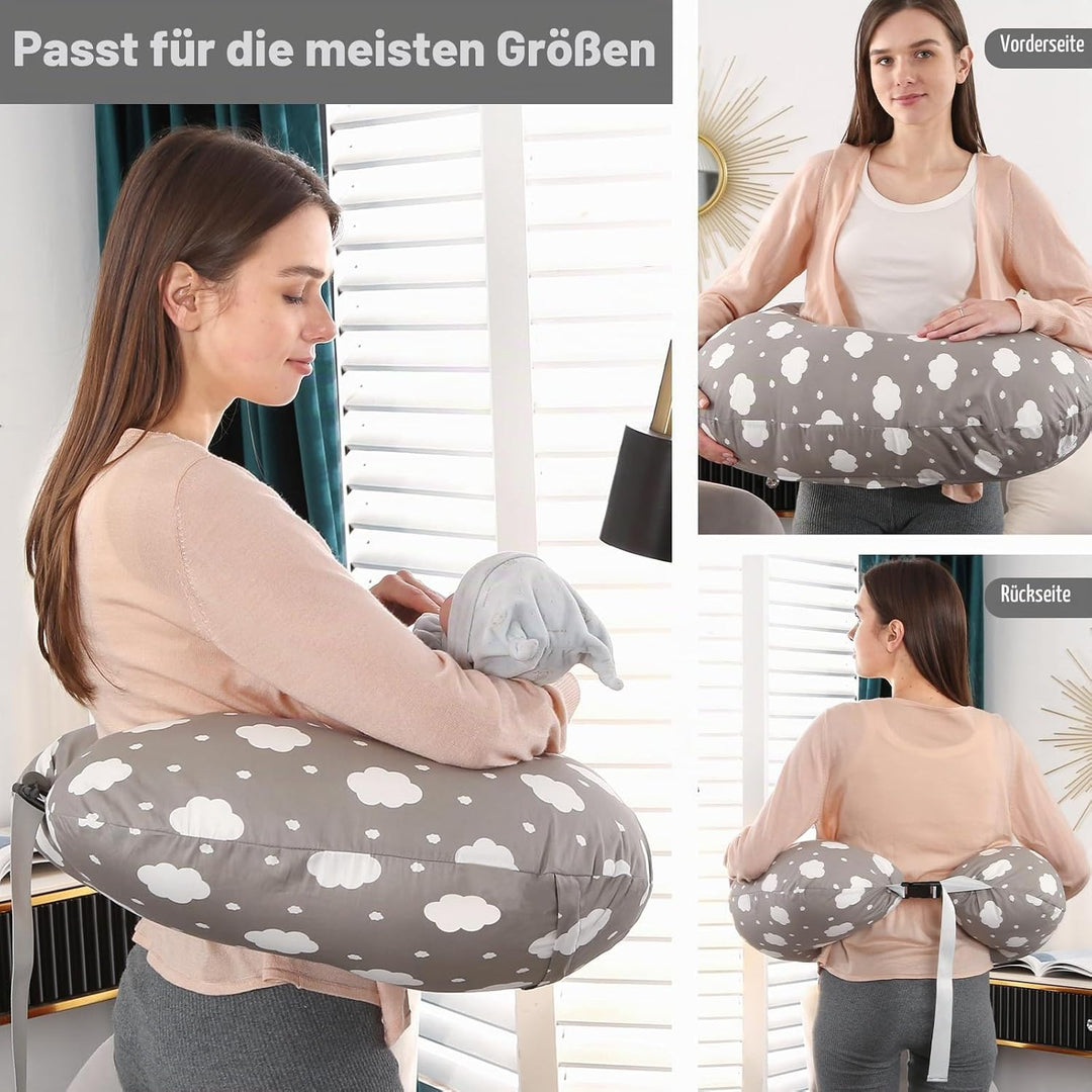 Stillkissen, Stillkissen Stützkissen für Mutter und Baby, Pregnancy Pillow mit 100% Baumwollbezug, V